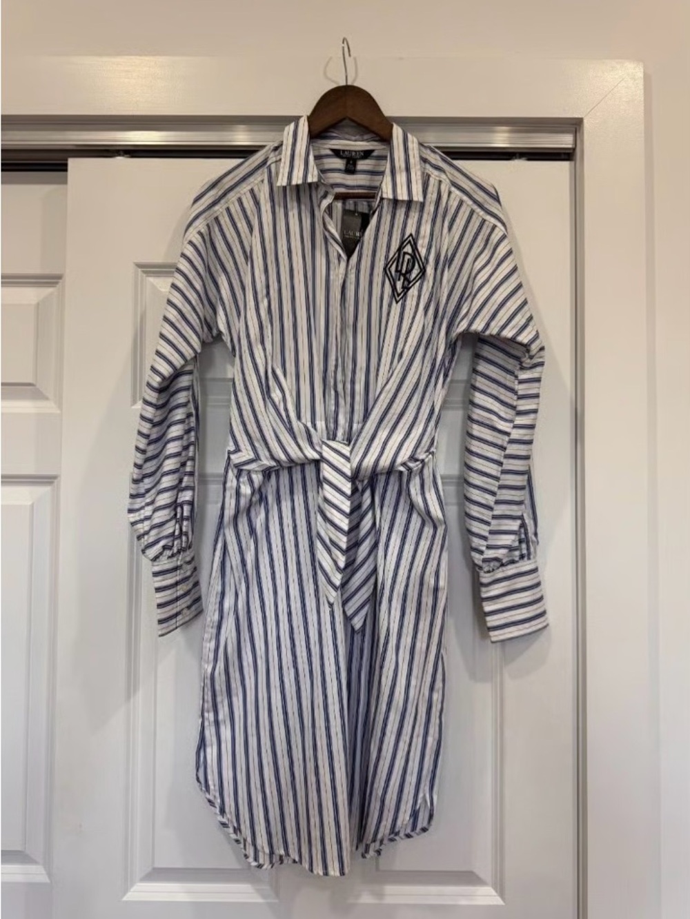 Ralph Lauren Blue and White Striped Midi Shirt Dress